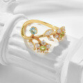 wholesale S925 gold-plated silver Duli Jewelry Japanese-style abher* luxurious peridot and white zircon daffodil vine ring-0-2