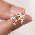 wholesale Gold-plated S925 Silver Moissanite Earrings with Round Main Stone and Tree Branch Design, Trendy Best-selling Women's Jewelry-0-2