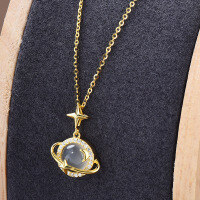 wholesale 925 Sterling Silver Maker's Star Moon Myth Agate Necklace Fashion Niche Design Jewelry Gold-Toned Luxury Collarbone Chain-Jade Oval Planet Necklace - White Gold &gt; 925 Silver