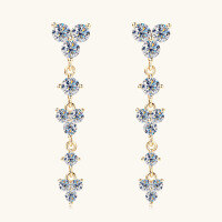 wholesale 925 Sterling Silver Korean Style Instagram Famous Long Moissanite Earrings for Women, High-End Design Fringe Ear Jewelry-White>1.2 carats+1.2 carats