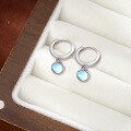 wholesale 925 Sterling Silver Circle Moonstone Earrings High-end Minimalist Ear Clips Women European and American Style Cross-Border Earrings-0-1