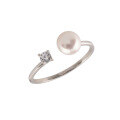 wholesale S925 Sterling Silver Single Diamond Pearl Open Ring in Minimalist Style with High-End Feel for Women's Jewelry R01738-0-4