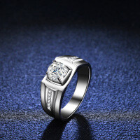 Platinum-Plated 925 Sterling Silver Solid Moissanite Men's Ring, Boss Style, Precision Crafted for E-commerce.-1 carat (empty setting)  24 yards
