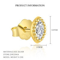 wholesale S925 Sterling Silver Wholesale Women's Earrings, French Minimalist Round Diamond Studs,-E5186-Gold/Single 925 Silver
