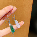wholesale S925 Sterling Silver Natural Chalcedony Four-Seasons Bean Pendant, Icy Translucent Silver-Set Jade Lucky Bean Necklace, New Chinese Style Collarbone Chain Wholesale-0-2