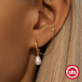 wholesale S925 Sterling Silver Eight-Pointed Star with Crystal Accents, Chain Fringe, and Pearl Drop Earrings-0-3