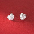 wholesale S925 Sterling Silver Fresh Sweet Ins Style Niche Design Brushed Heart Four-Leaf Flower Ear Stud M06702-0-0