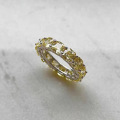 wholesale S925 Sterling Silver 5*5mm Wide Square Yellow Diamond Row Ring for Stacking, Women's Ins Style-0-0