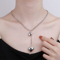 wholesale S925 Sterling Silver Retro Korean Style Double-Layer Connected Heart 3D Pendant Tassel Choker Necklace for Women-0-2