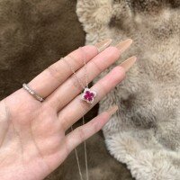 wholesale S925 Sterling Silver Light Luxury Elegant Ruby Four-Leaf Clover Pendant Necklace, Small and Exquisite High-Aesthetic Petal Collarbone Chain-Platinum>925 silver