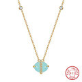 wholesale S925 Sterling Silver Natural Stone Turquoise Pendant Necklace for Women, Versatile High-End Minimalist Niche Jewelry-0-9