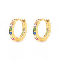 wholesale S925 Sterling Silver With Colorful Zircons Classic Hoop Earrings,-Gold-Colored Diamonds