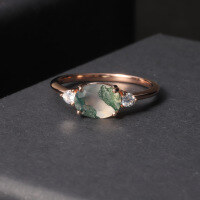 wholesale 925 Sterling Silver Plated 18k Rose Gold Minimalist Exquisite Gemstone Customization European and American Natural Moss Agate Ring for Women-Natural Water Grass Agate Ring 3 US Size 6