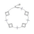 wholesale 925 Sterling Silver Small Fresh Clover Hollowed-out with Marble Eye Stone High-end Feeling Bracelet for Women-0-5
