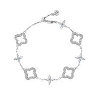 wholesale 925 Sterling Silver Small Fresh Clover Hollowed-out with Marble Eye Stone High-end Feeling Bracelet for Women-White gold DY150382-SW-WH 925 silver
