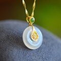 wholesale Gold-plated 925 silver white chalcedony pendant with certificate, character inlaid with agate and jade, women's necklace-0-0
