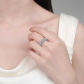 S925 Sterling Silver Full Moissanite Women's Rectangular Stack Ring-0-2