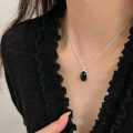 wholesale S925 Sterling Silver Oval Black Agate Necklace for Women, Korean Summer Minimalist Design High-End Collarbone Chain-0-4