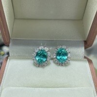Metal Cultured Paraiba 2ct Oval Vintage Stud Earrings-Cultured Paraiba earrings  6*8mm (2 carats per ear)