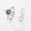 wholesale S925 Sterling Silver Cross-Border Bestseller Natural Moss-Inlaid Ring for Women, Stylish and Fashionable Aqua Agate Matching Pair for Wholesale-0-2