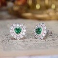 wholesale Metal, Autumn New Retro Synthetic Emerald Heart Earrings Heart-shaped Surround Set Zirconia Women's Earrings-0-2