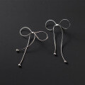 wholesale S925 silver small and simple smooth bow tassel ear studs cute sweet ins earrings M0129-0-3