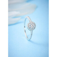 wholesale Sterling silver genuine small moissanite diamond ring for women 50 points luxury couple wedding ring round encrusted engagement proposal marriage-No. 14 #50 Moissanite>925 Silver