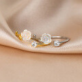 wholesale S925 Silver Elegant Vintage Single Diamond Camellia Ring Forest Style Ins Gentle Adjustable Index Finger Ring R01608-0-1