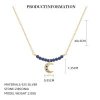 wholesale S925 Sterling Silver And Natural Lapis Lazuli Star Moon Necklace For Women, Luxurious And Sophisticated Crystal Collarbone Chain-YA0479_Lapis Lazuli Faceted Beads/Spinel 113#/White Zirconium_18K Yellow Plated 925 Silver