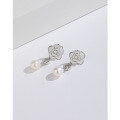 wholesale 925 Sterling Silver Pearl Earrings, Luxe Sophisticated Camellia Floral Studs, Unique Elegant Long Drop Dangle Earrings-0-2