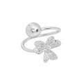 wholesale S925 Sterling Silver 444 Four-Leaf Clover Open Adjustable Ring, Korean Version INS Style Minimalist Small Line Design-0-4