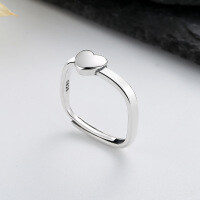 wholesale S925 Sterling Silver Fairy-style Square Small Heart Ring, Ins Minimalist Niche Elegant Lady Versatile Band-455J/approx. 2g>Adjustable opening