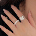 wholesale S925 Sterling Silver Openwork Geometric Open Ring for Women, Korean New Style Woven Lace Pearl Elegant Ring-0-2