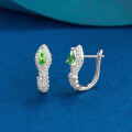 wholesale S925 sterling silver pear-shaped green zirconium snake bone ear clips with a high-end sense of luxury and sparkle for live streaming-0-0