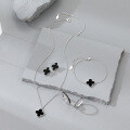 wholesale S925 Sterling Silver European and American Cross-Border Hot Selling Black Agate Four-Leaf Clover Collarbone Necklace Wholesale Ins High-End Feeling Jewelry-0-0