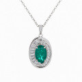 wholesale S925 Sterling Silver New Enzela Cultured Emerald Pendant Choker Necklace for Women-0-4
