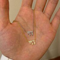 wholesale S925 Sterling Silver Korean Cross-Border Women's Necklace Minimalist Zircon Inlay Irregular Design Luxury Advanced Sense Collarbone Chain-White gold DY190796-SW-WH 925 silver