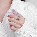 wholesale S925 Sterling Silver Retro Matte Vintage Style Pattern with Auspicious Meaning Trendy Unisex Open Adjustable Ring-0-2