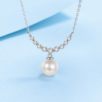 wholesale S925 sterling silver new trendy creative design pendant with moissanite and pearl necklace for women, wholesale-36 points 8-9mm pearls 925 silver