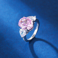 wholesale S925 Sterling Silver Enzela Ring with Aquamarine Ice Flower Cut, Non-Tarnish, Niche Design, Wholesale for Women-Pink No. 7