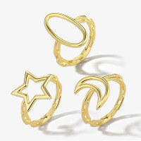 wholesale 925 Silver Ring, Ins-style Versatile Geometric Star Moon Ring for Women, Smooth Surface, European and American Wholesale Jewelry-Oval Gold>8