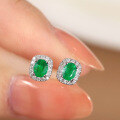 wholesale S925 Sterling Silver Red Elk Full Body Green Emerald Stud Earrings, Versatile Fashion French Light Luxury European and American Women's Trendy Earrings-0-2