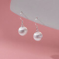 wholesale S925 Sterling Silver Brushed Large and Small Pearl Ear Hooks, Minimalist and StylishM04992-0-2