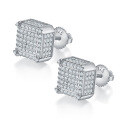wholesale S925 silver luxurious ultra-sparkling full-diamond earrings with moissanite, trending on Douyin, golden square threaded earrings-0-4