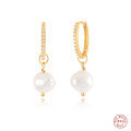 wholesale S925 Sterling Silver Baroque Irregular Pearl Diamond-Studded Hoop Ear Clasp Earrings, TikTok Style-0-5
