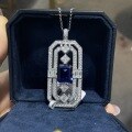 wholesale 8ct rectangular lab-grown sapphire pendant necklace in metal, trendy men's pendant-0-1