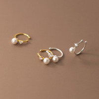 wholesale S925 silver with diamond and synthetic pearl ear clips for women, high-end layered earrings for non-pierced ears M02457-S925 silver pair gold 925 silver