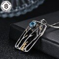wholesale S925 silver Italian craftsmanship abstract designer necklace pendant inlaid with natural topaz-0-0