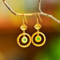 wholesale Gold-plated 925 Silver Certificate Ethnic Vintage Style Jade Earrings, Ruyi Openwork Inlaid with Hetian Jasper-0-2