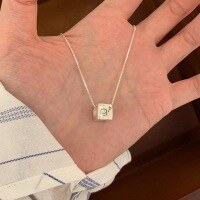 wholesale S925 Sterling Silver Minimalist Small Square Love Smile Pendant Necklace for Women, Unique and Stylish High-End Collarbone Chain-Silver>925 silver